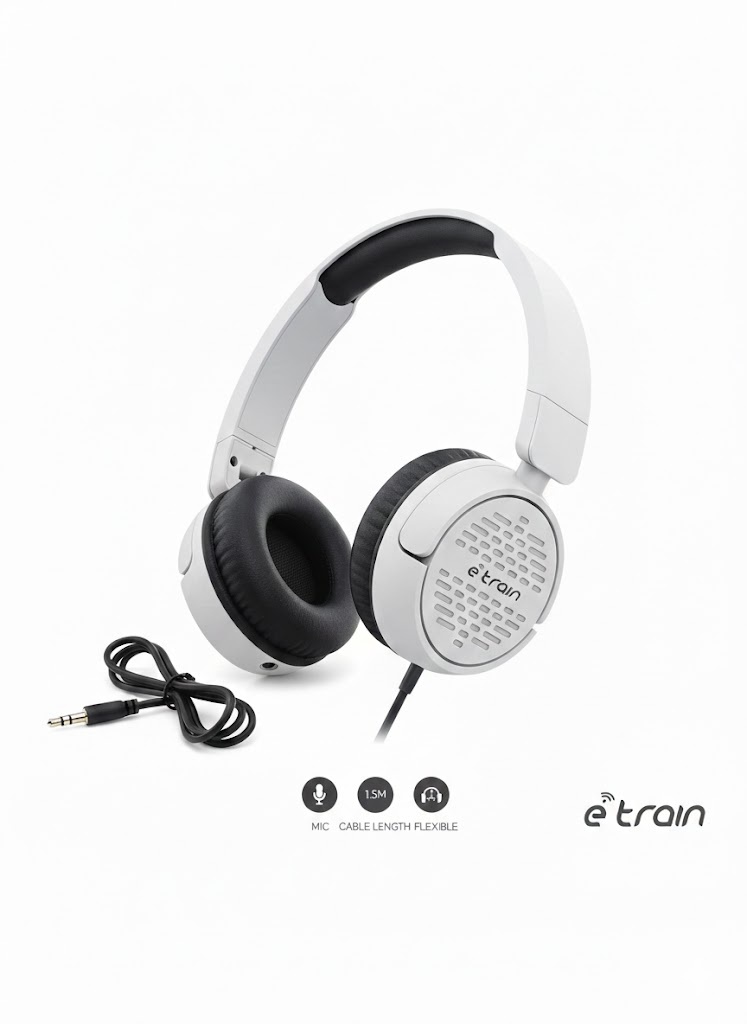 Etrain HP63 Wired On-Ear Headphones with Microphone , White