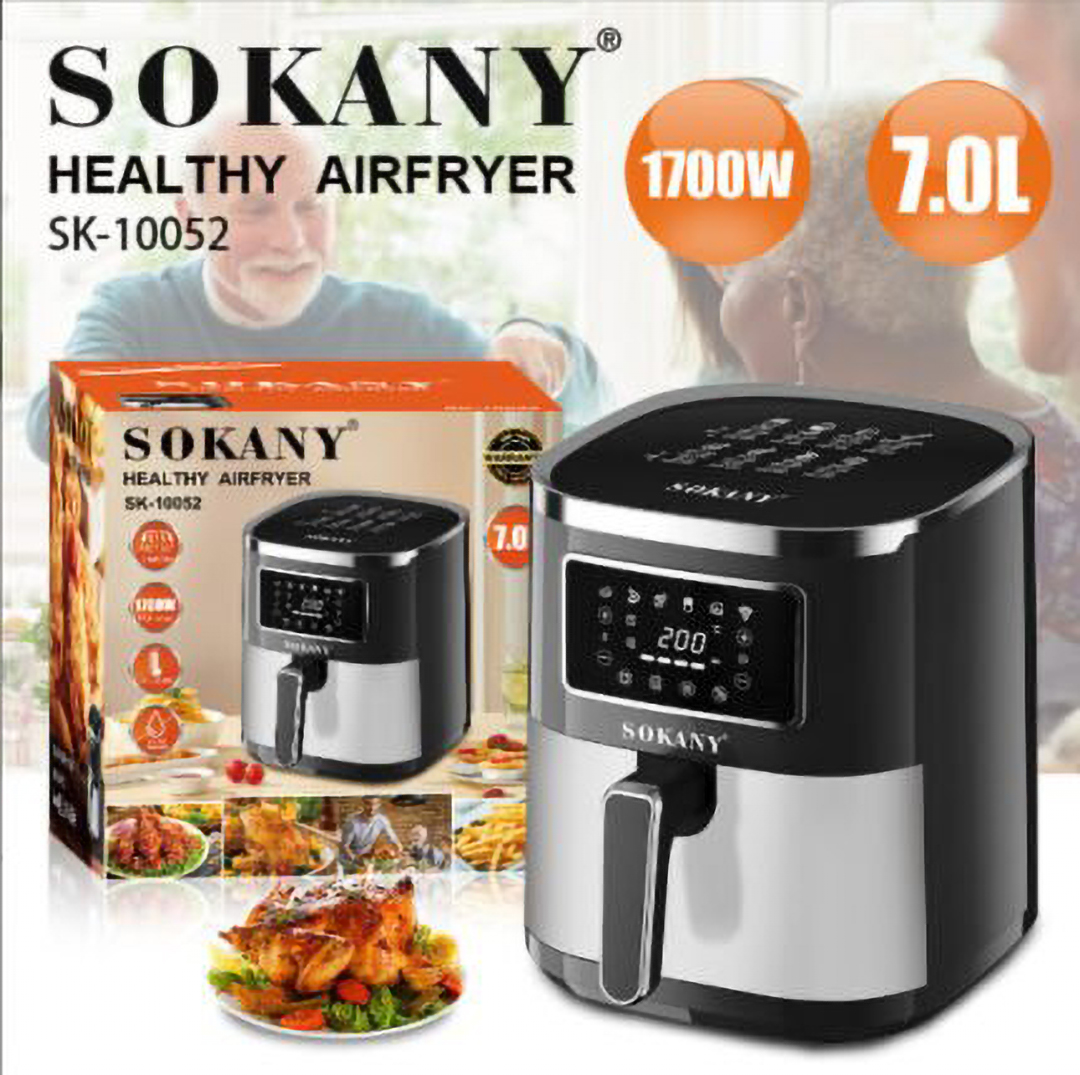Sokany Digital Air Fryer , 7 Liter , 1700 Watt Black - SK-10052