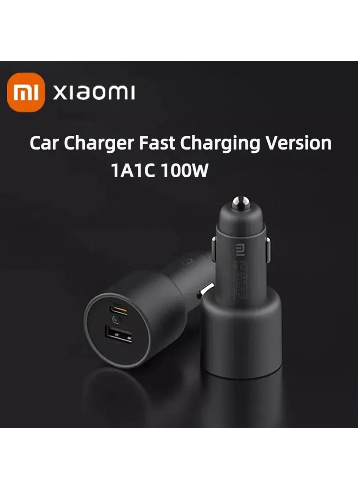 Xiaomi 1A1C Car Charger with Cable Type C , 2 Ports , Dual Ports Type C and A , 100 Watt , 5 Volt , Black - CC07ZM