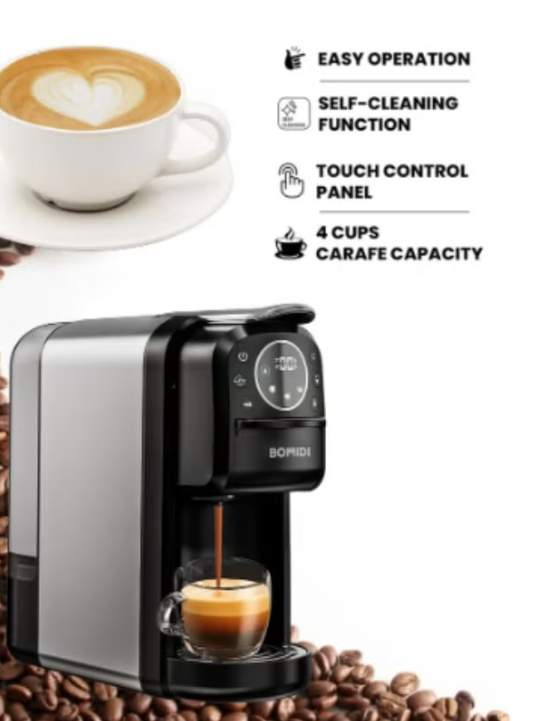 Bomidi 3 in 1 Espresso Machine , 700 milliliter 4 Cups , Black - CM01
