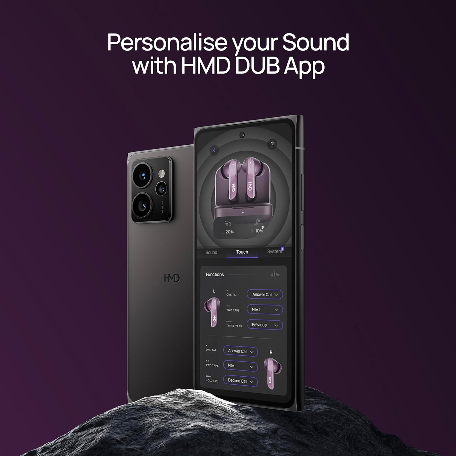 ايربودز اتش ام دي DUB S60 ، بخاصية إلغاء الضوضاء المحيطة ، ارجواني
