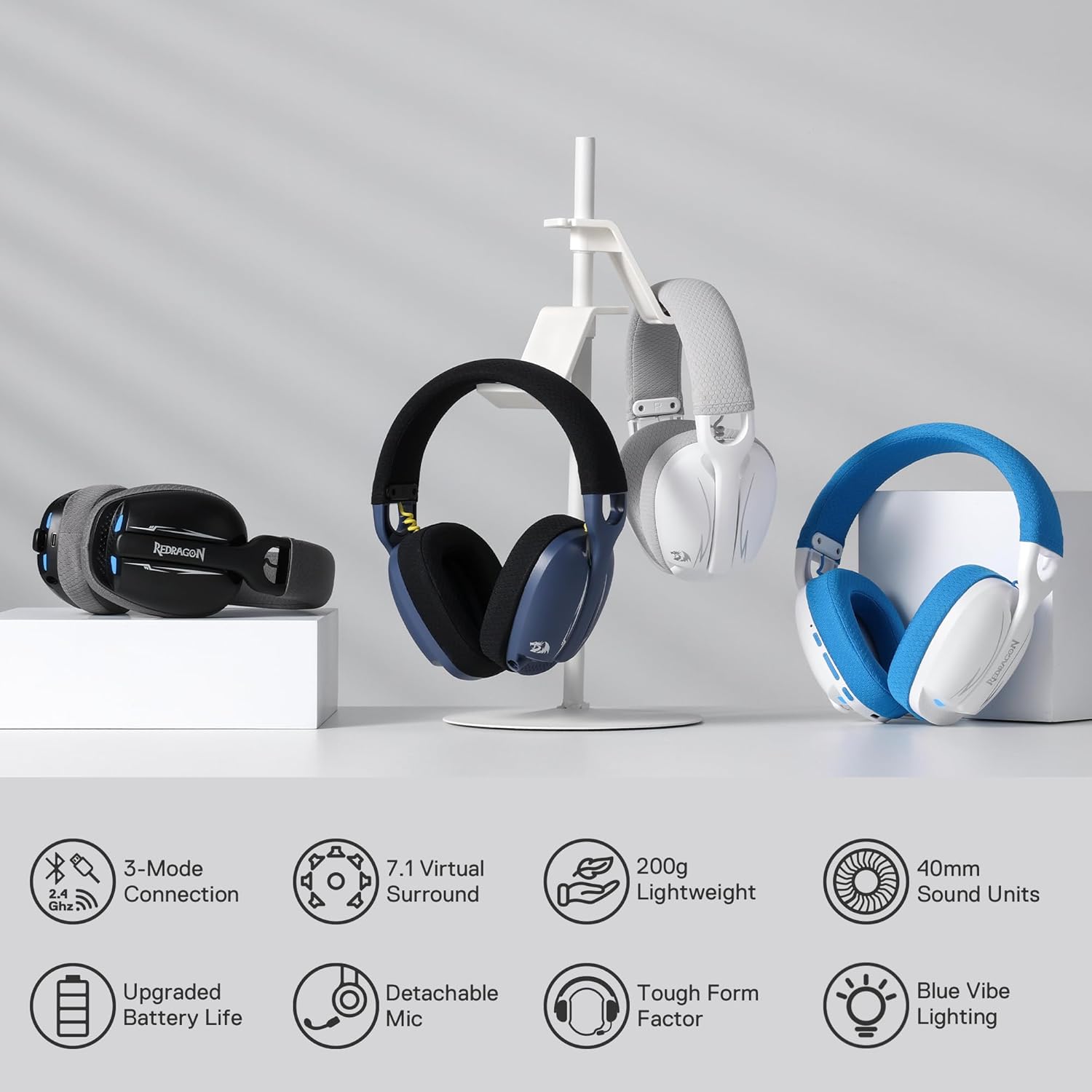 Redragon Skuld Pro H878 Wired and Wireless Gaming Headset with Microphone , White Blue