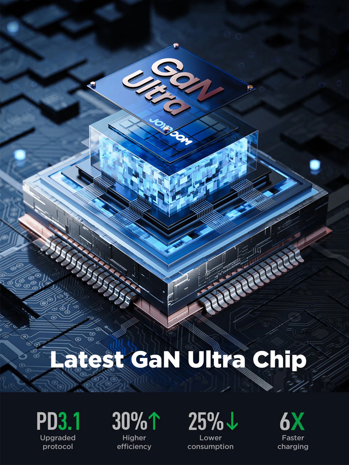 شاحن مع كابل Type C جوي روم ، عدد 4 منفذ متعدد المنافذ ، قدرة 140 وات ، اسود - JR-TCG05