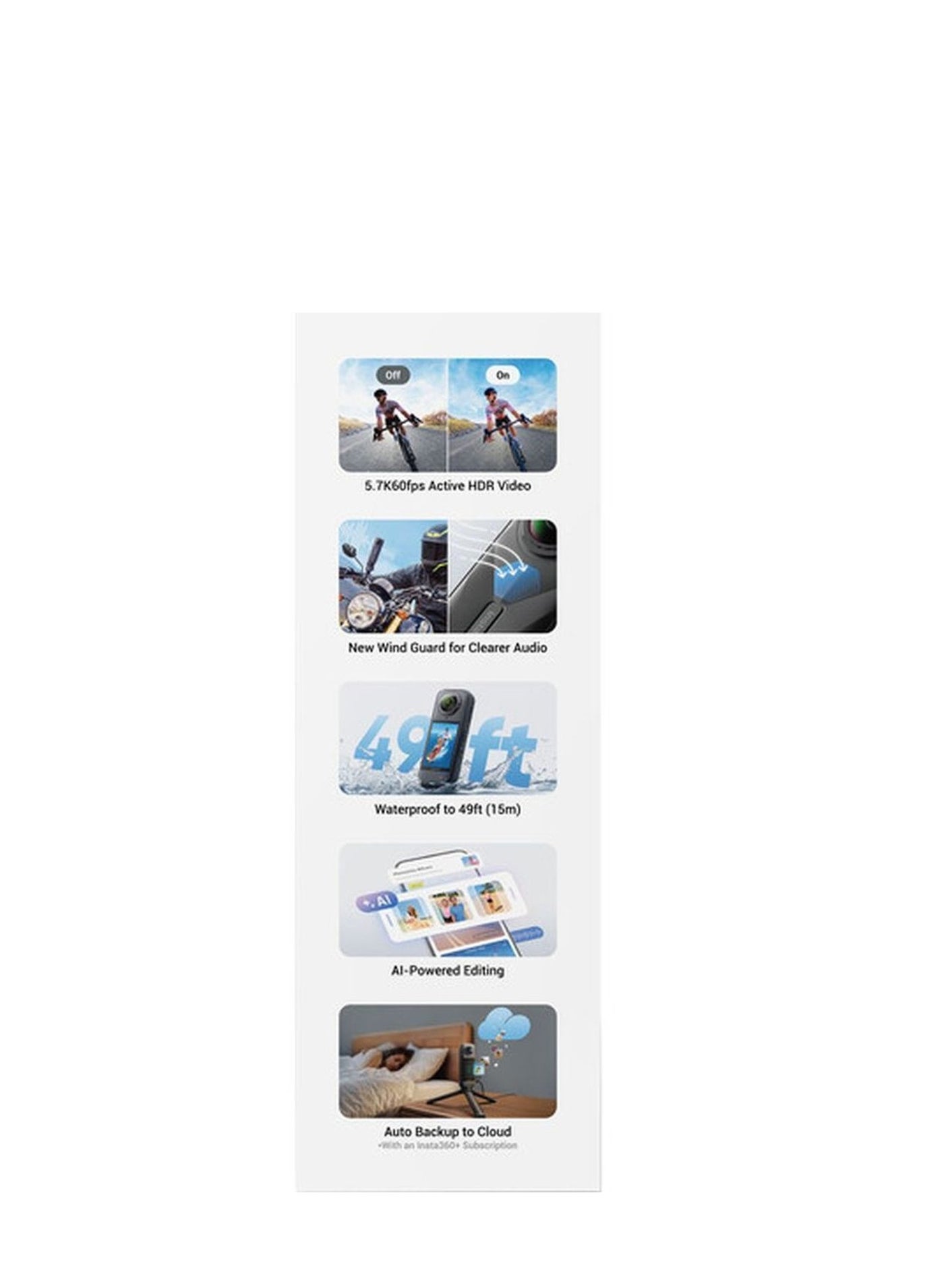 Insta360 X5 Essentials Action Camera Bundle , 72 megapixels , Black - INST-CINSAAHA-X504
