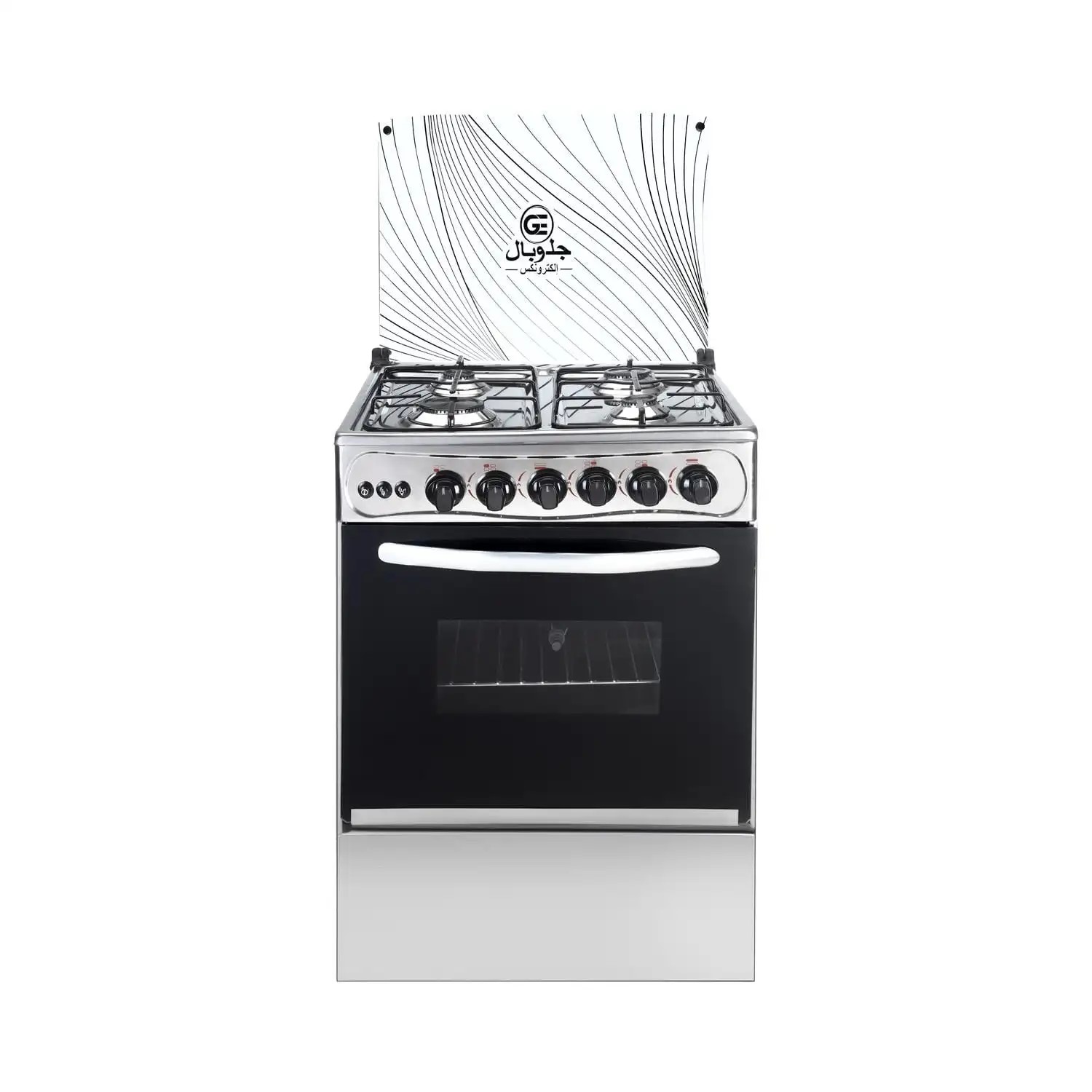 Global Electronics Gas Cooker , 4 Burners , Silver Black
