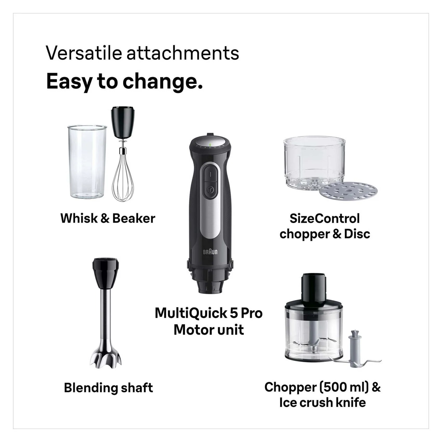 Braun MultiQuick 5 Hand Blender with Attachments 1000 Watt Black - MQ55254MBK