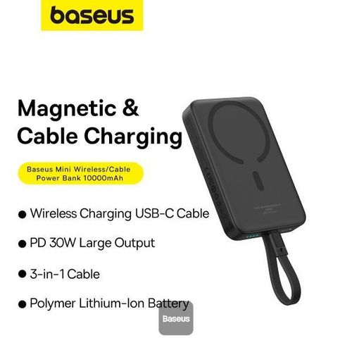 Baseus Wired and wireless Power Bank , 10000 mAh 1 Ports , Black , P1002210B113-00