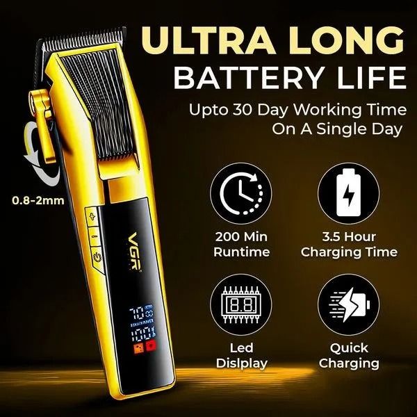 VGR Professional Rechargeable Hair Clipper with Attachments Dry , Gold - V-177