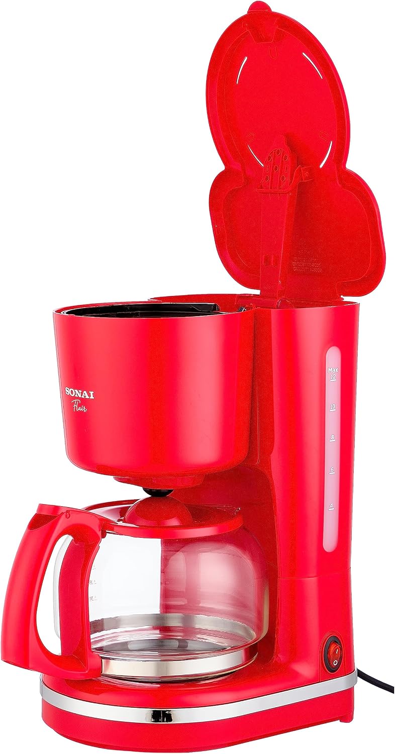 Sonai Flair Drip Coffee Maker , 12 Liter 870 Watt , Red - SH-1210