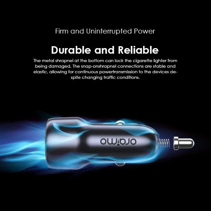 Oraimo Bullet Car Charger , 2 Ports , Dual Ports Type C and A , 48 Watt , 5 Volt , Dark Chrome - OCC-73D