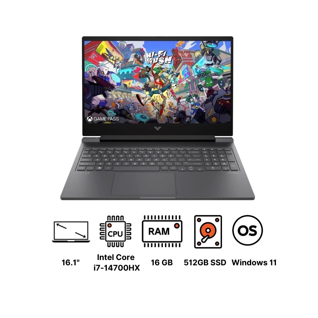 لاب توب اتش بي فيكتوس 16T-R100 ، معالج انتل كور i7-14700HX 16.1 بوصة ، هارد 512 جيجا بايت ، رام 16 جيجا بايت ، كارت شاشة انفيديا جي فورس RTX 4060 ،ويندوز 11 - فضي ميكا