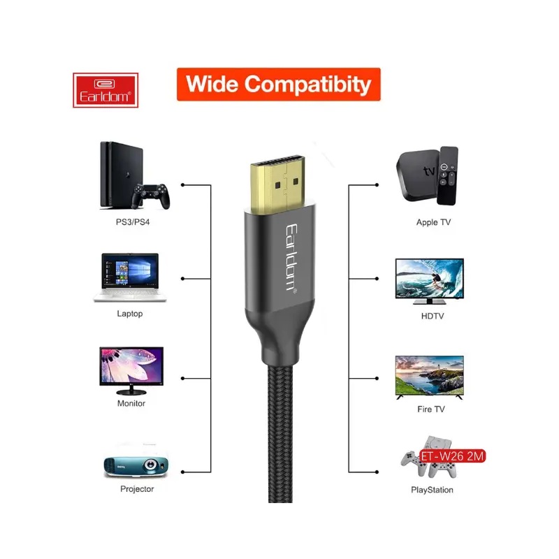 Earldom HDMI Cable ,2 Meter ,Black - W26