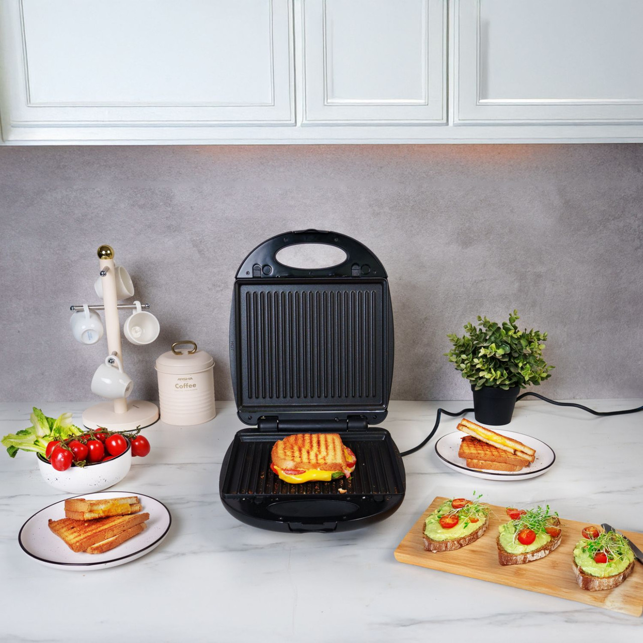 Arshia Sandwich, Grill and Waffle Maker 1200 Watt Black Silver - SM116-2515
