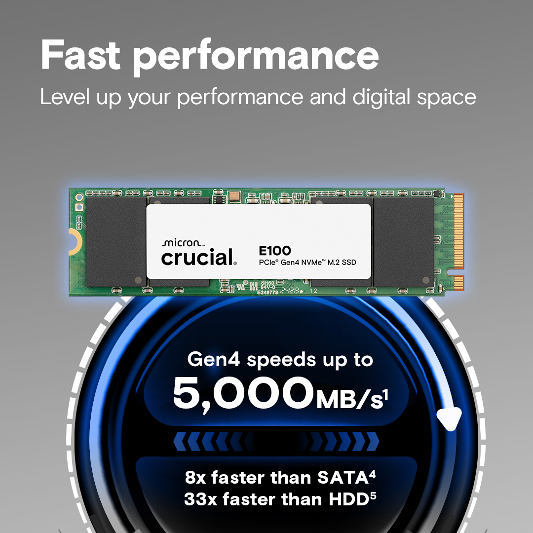 Crucial E100 Internal SSD , 1 Terabyte M.2 2280 - CT1000E100SSD8