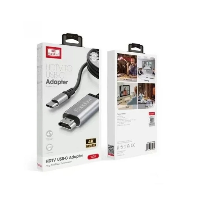 Earldom Type-C to HDMI Cable ,2 Meter ,Black Silver - W34
