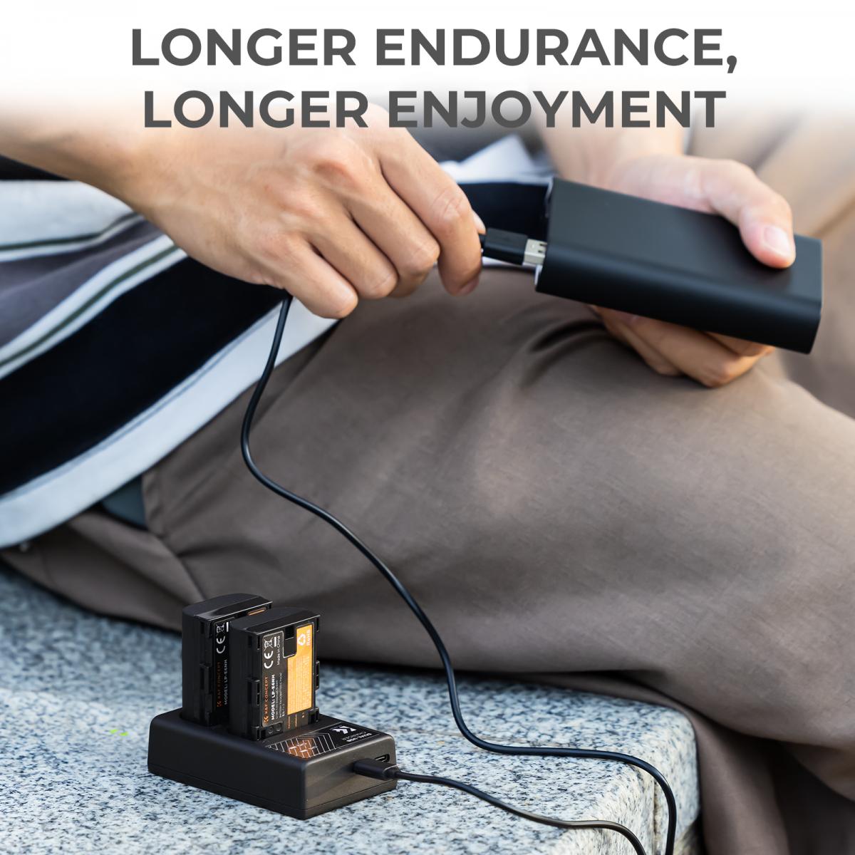 K&F Concept Camera Battery Kit with Dual Charger forCanon LP-E6، LP-E6N، LP-E6NH ,Black - KF28.0007