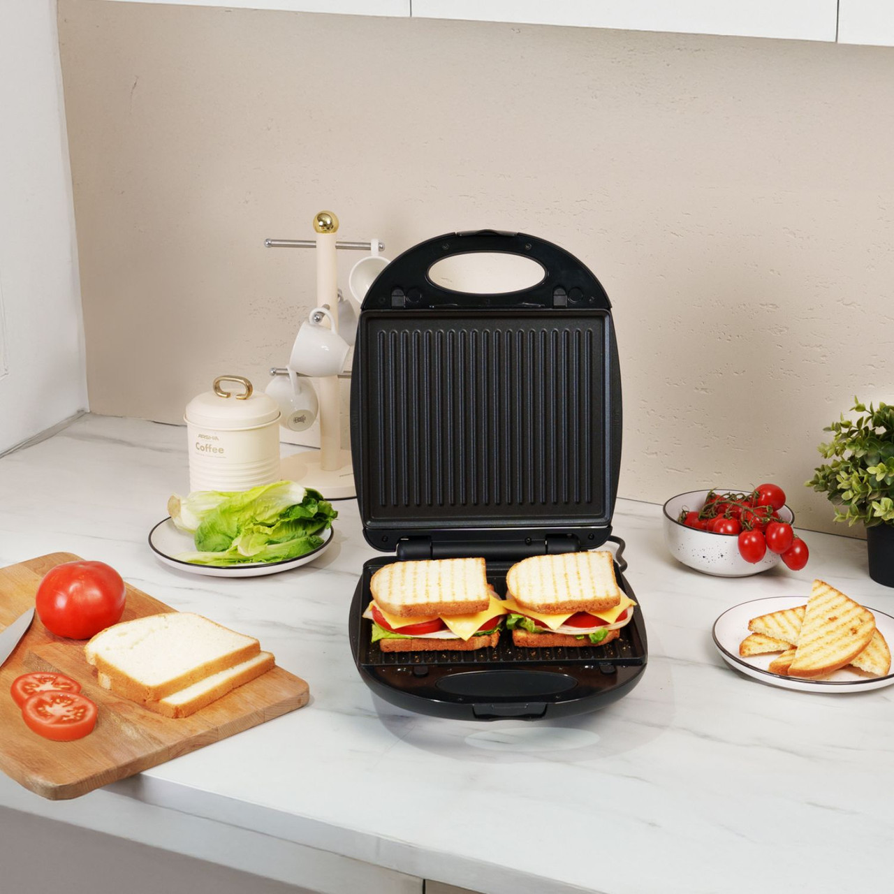 Arshia Sandwich, Grill and Waffle Maker 1200 Watt Black Silver - SM116-2515