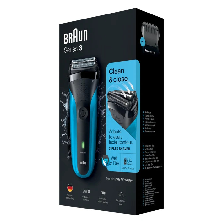 ماكينة حلاقة كهرباء براون 310BLK ، استخدام جاف ورطب ، اسود وازرق - 310s