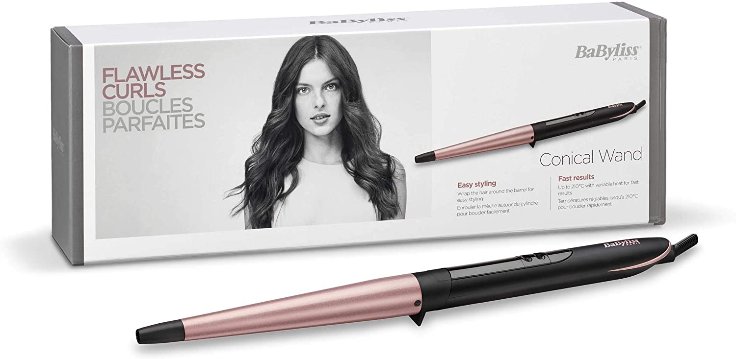 Babyliss Conical Wand Hair Curler 36 Watt 210 Celsius , Black Rose Gold - C454E