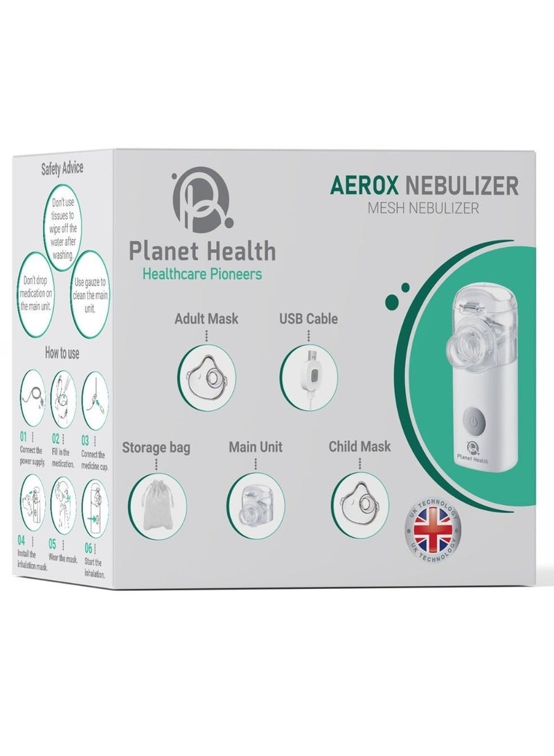 Planet Health Aerox USB, and AA Batteries Nebulizer , White