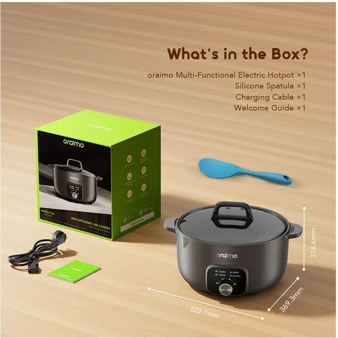 Oraimo Electric Pressure Cooker , 6 Liter 1600 Watt , Graphite Black - OHP-262A