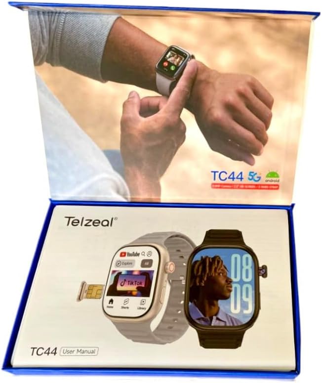 ساعة سمارت تيلزيل TC44 ، مقاس 2.2 بوصة ، اسود