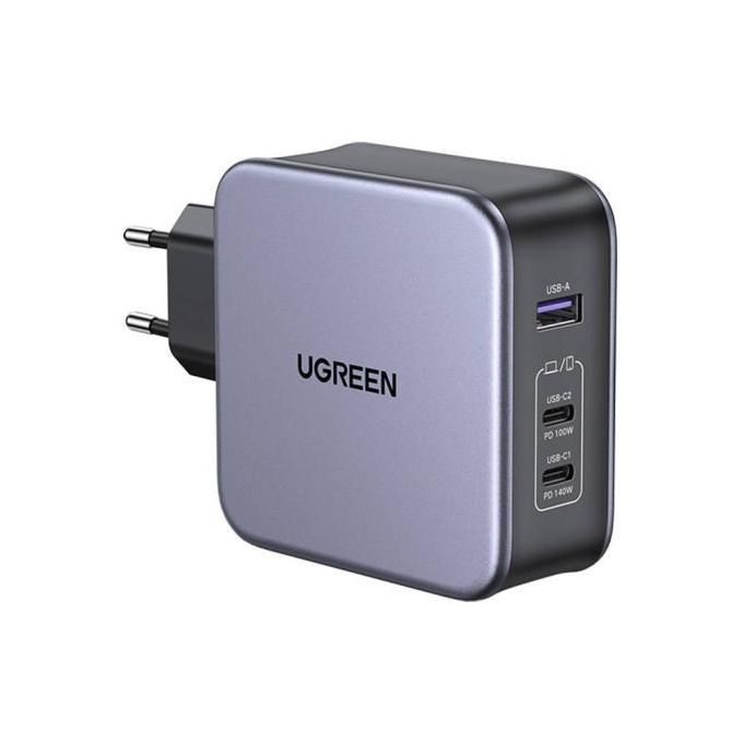 Ugreen Nexode Wall Charger with Type C Cable , 3 Ports Triple Port , 140 Watt Dark Gray - CD289