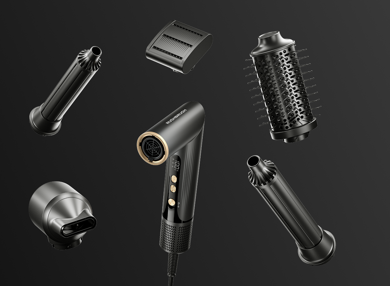 Rush Brush AirWrapper 5 Hair Styler with Attachments 1500 Watt , Black
