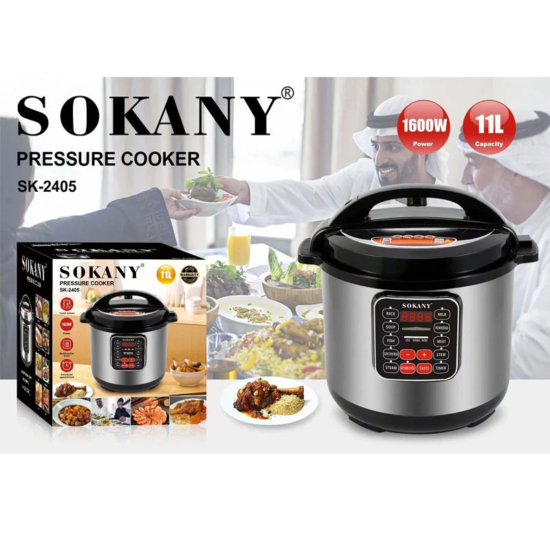 Sokany Digital Electric Pressure Cooker , 11 Liter 1600 Watt , Silver Black - SK-2405