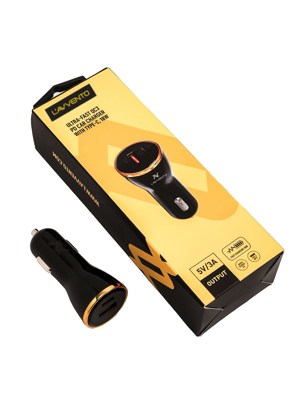 L'Avvento Car Charger , 2 Ports , Dual Ports Type C and A , 18 Watt , Black - MP318