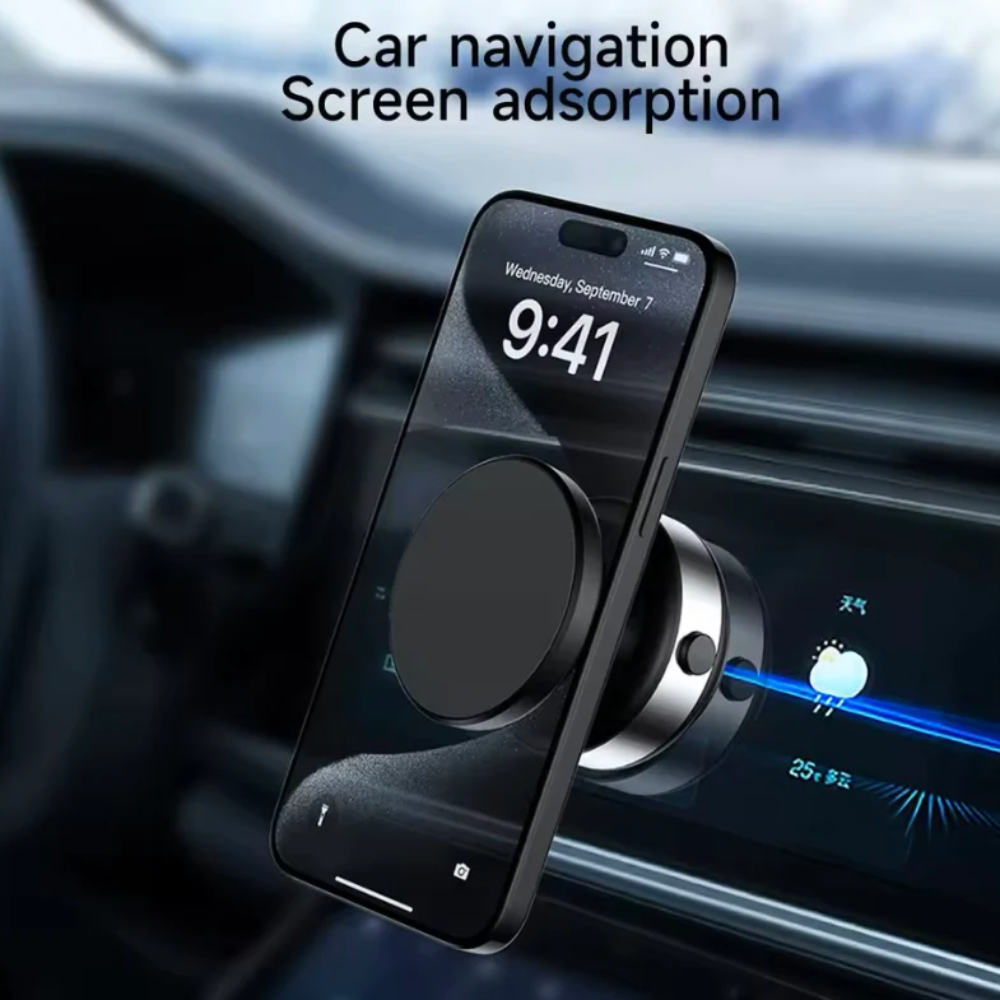 Nine Alloy Metal Vacuum Suction Phone Holder for iPhone (MagSafe) - Devices with magnetic rings , Black
