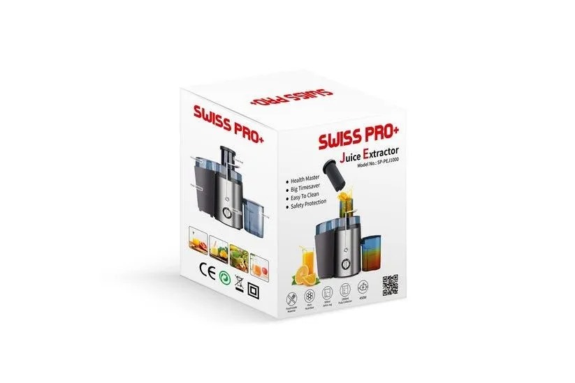 Swiss Pro Plus Juice Extractor , 800 milliliter 450 Watt Black Stainless Steel - SP-PEJ1000