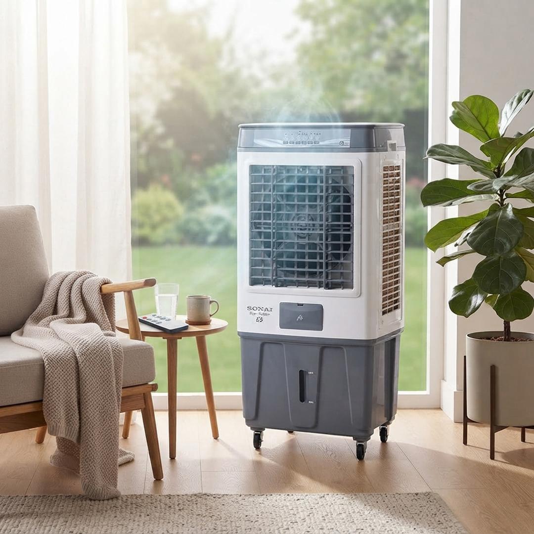 Sonai Flow Modern Digital Air Cooler with Remote Control ,85 Liter ,White - MAR-85DG