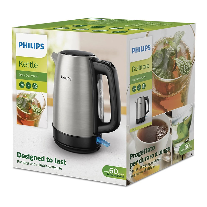 Philips Daily Collection Electric Kettle , 1.7 Liter 2200 Watt , Stainless Steel - HD9350/90