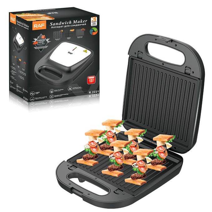 Raf 3-in-1 Sandwich Maker 1400 Watt Black Silver - R.2221