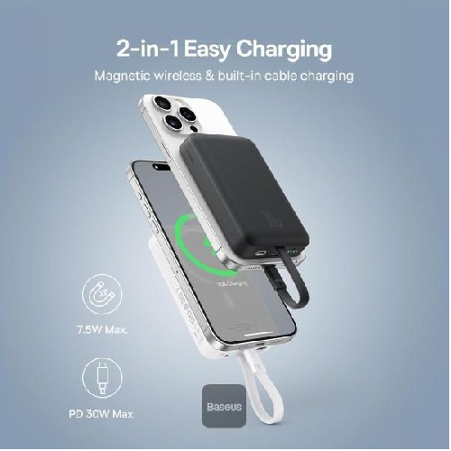 Baseus Wired and wireless Power Bank , 10000 mAh 1 Ports , Black , P1002210B113-00