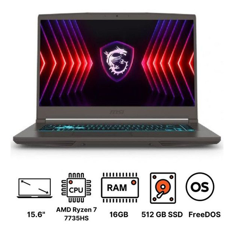 لاب توب ام اس اي ثن A15 B7UC ، معالج ايه ام دي رايزن 7 7735HS 15.6 بوصة ، هارد 512 جيجا بايت ، رام 16 جيجا بايت ، كارت شاشة انفيديا جي فورس RTX 3050 ،فري دوس - رمادي كوزموس