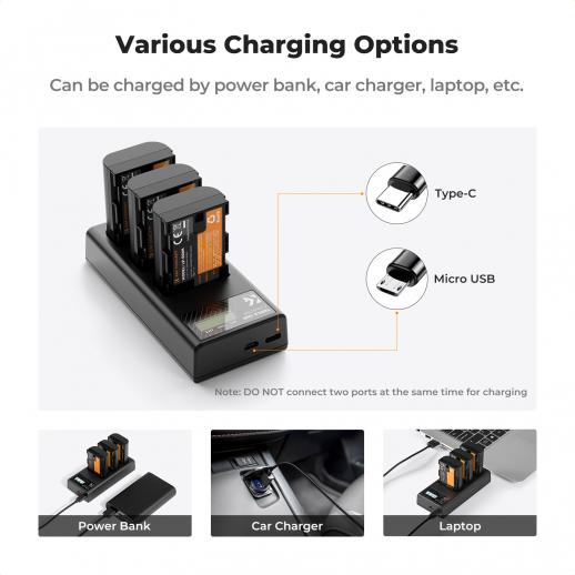 K&F Concept Camera Battery Pack with Charger for Canon LP-E6NH / LP-E6N / LP-E6 ,Black - KF28.0039