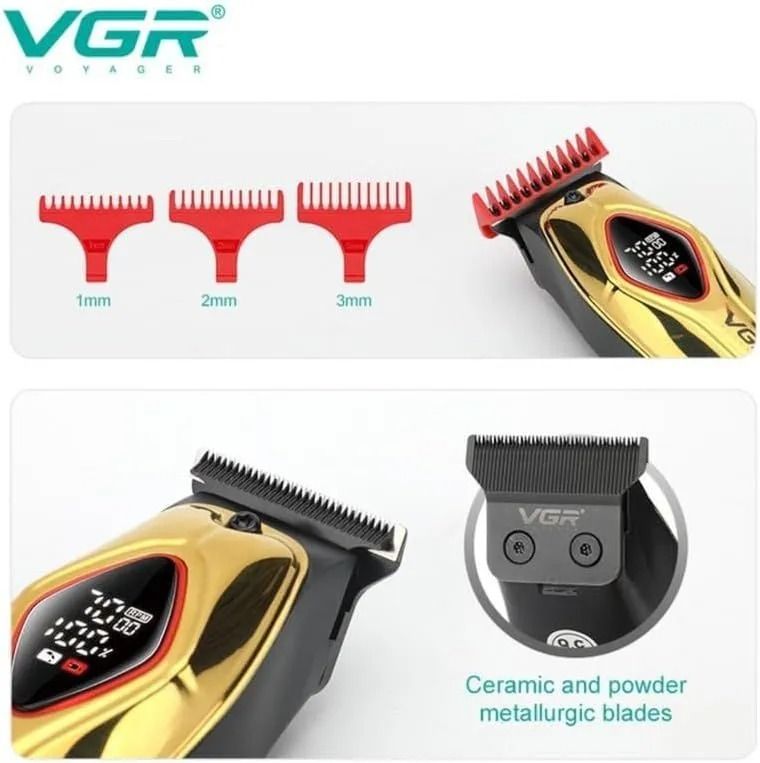 VGR Professional Rechargeable Hair Trimmer with Attachments Dry , Gold - V-945