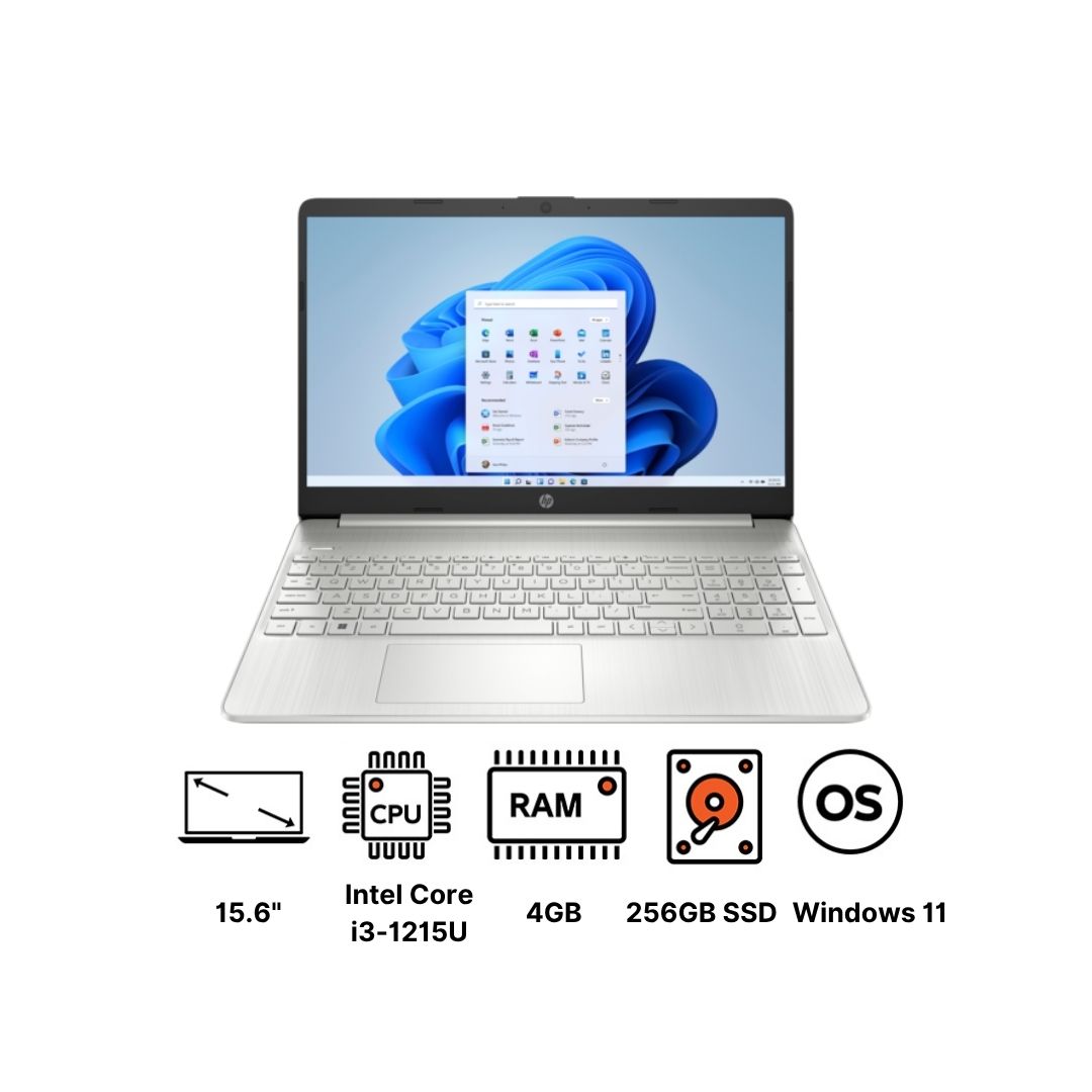 لاب توب اتش بي 15S-FQ5046NE ، معالج انتل كور i3-1215U 15.6 بوصة ، هارد 256 جيجا بايت SSD ، رام 4 جيجا بايت ، كارت شاشة انتل UHD جرافيكس ،ويندوز 11 - فضي ناتشورال