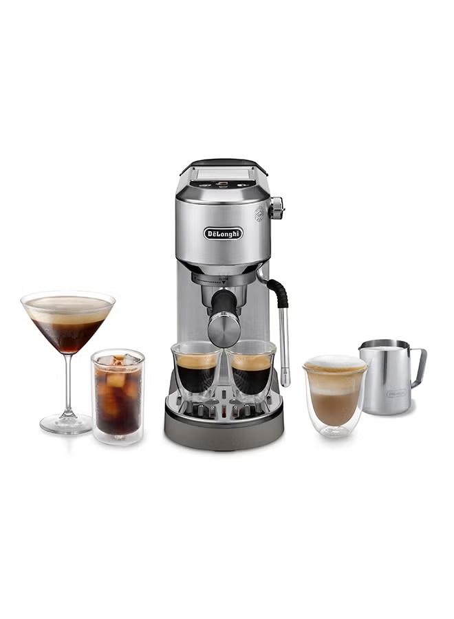 ماكينة قهوة أوتوماتيك ديلونجى ديديكا ديو ، سعة 1 لتر ، 2 كوب ، 1450 وات ، فضي - EC890.M