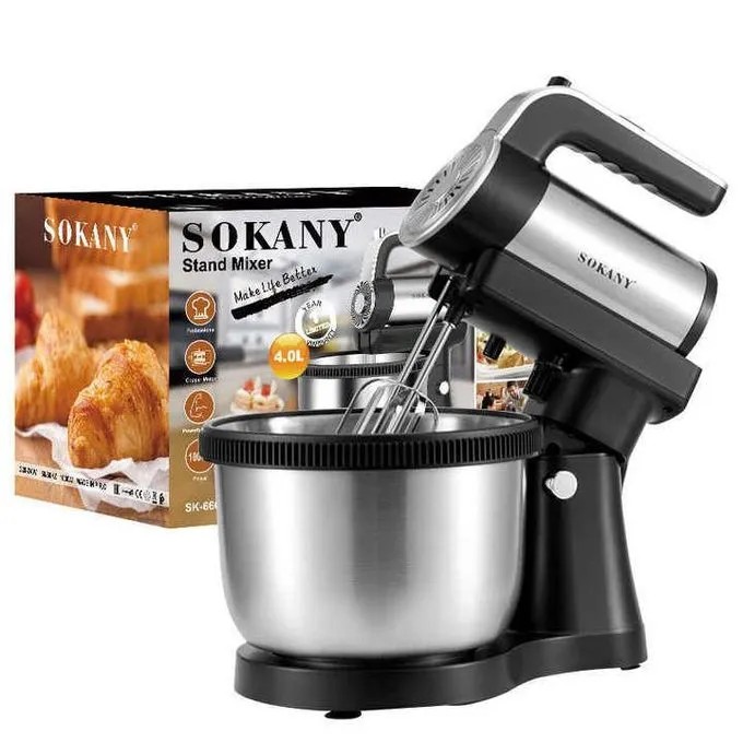 Sokany Stand Mixer with Attachments 4 Liter Silver Black - SK-6662
