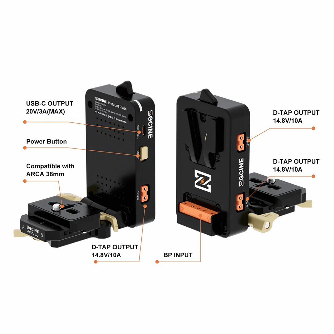 ZGCINE V-Mount Battery Plate forStandard V-Mount Batteries, Arca-Swiss Tripod Systems ,Black - VM-VP4
