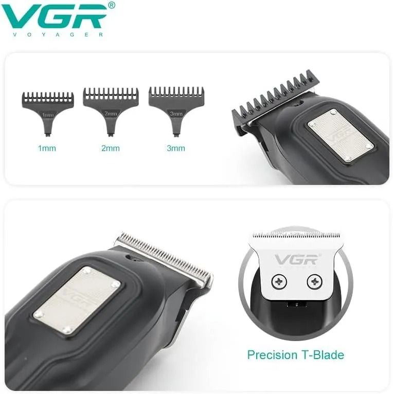 VGR Professional Rechargeable Hair Trimmer with Attachments Dry , Black - V-918