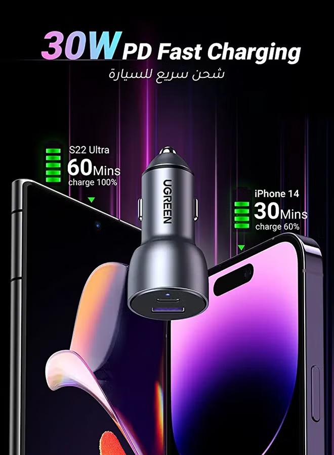 شاحن سيارة يوجرين ، عدد 2 منفذ Type C ، قدرة 52.5 وات ، رمادي سبيس - CD213