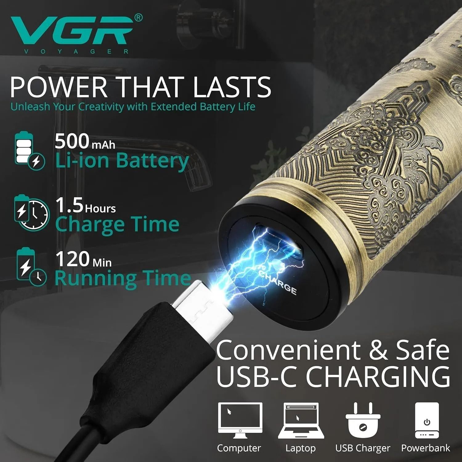طقم ماكينة حلاقة في جي ار بروفيشنال ، استخدام جاف ، ذهبي - V-620
