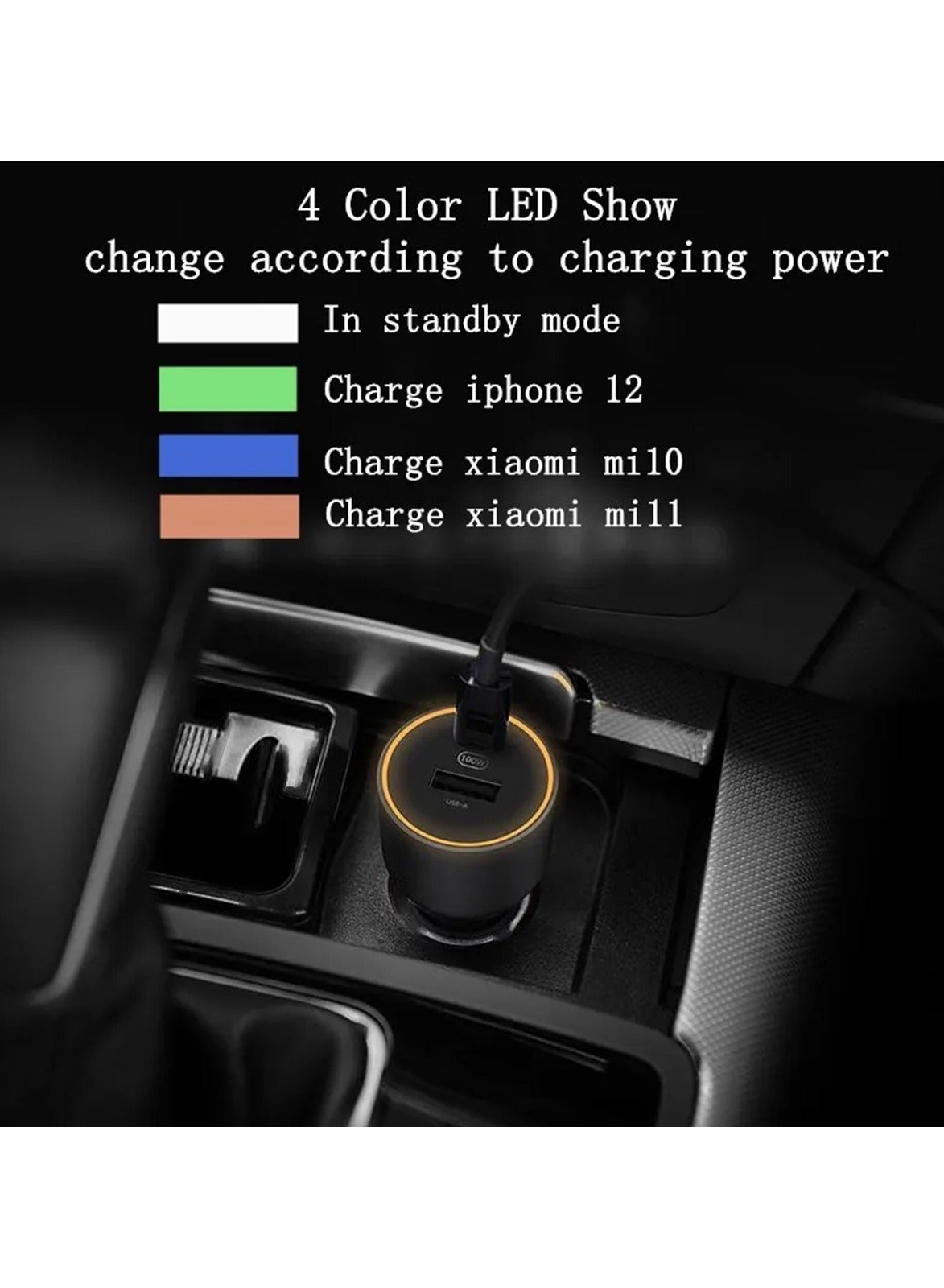 Xiaomi 1A1C Car Charger with Cable Type C , 2 Ports , Dual Ports Type C and A , 100 Watt , 5 Volt , Black - CC07ZM