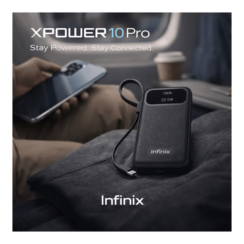 Infinix XPower 10 Pro Wired Digital Power Bank , 10000 mAh 3 Ports , Blue
