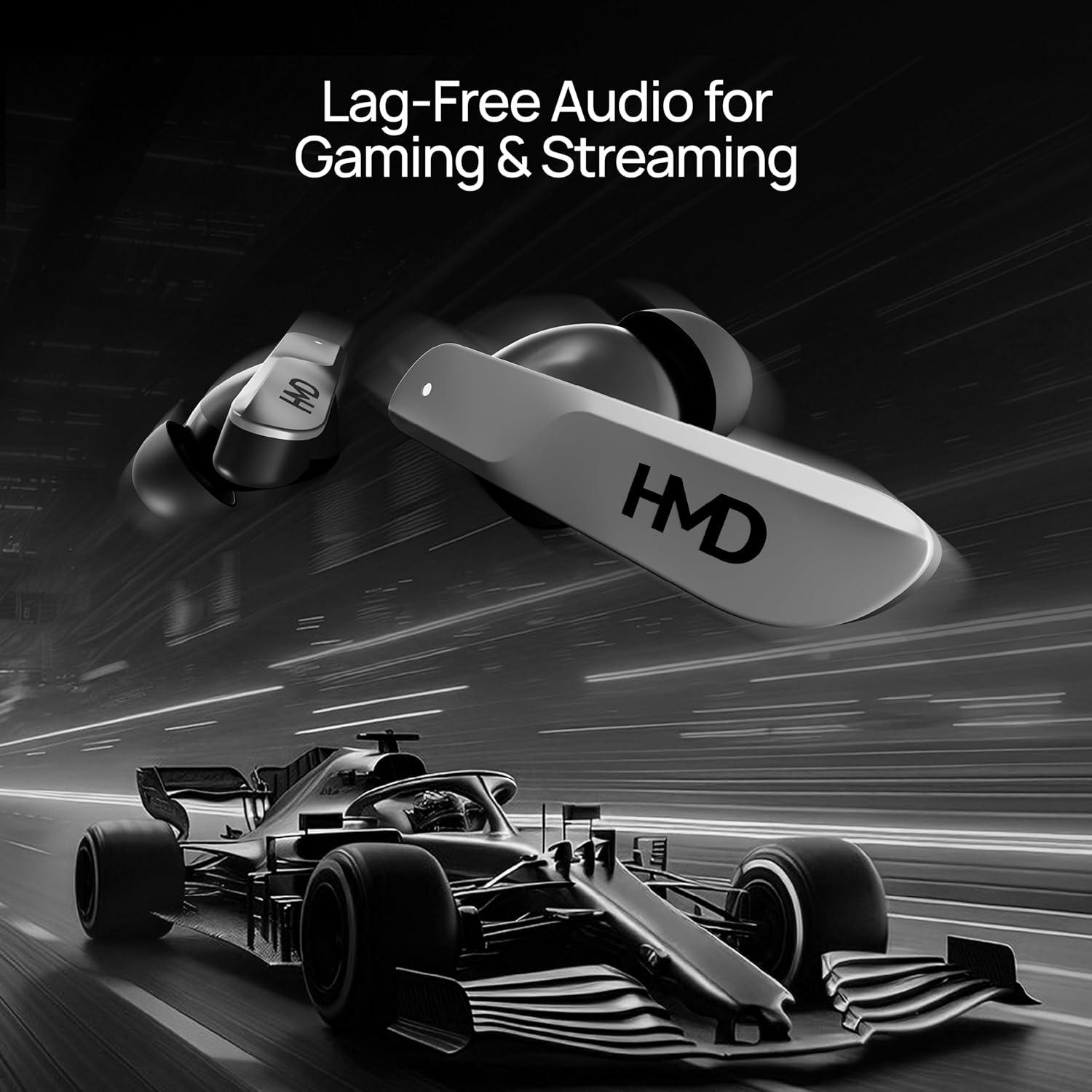 ايربودز اتش ام دي DUB S60 ، بخاصية إلغاء الضوضاء المحيطة ، رمادي