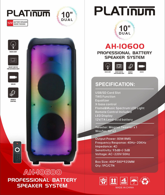 مكبر صوت بلوتوث محمول بلاتنيوم ، اسود - AH-10600